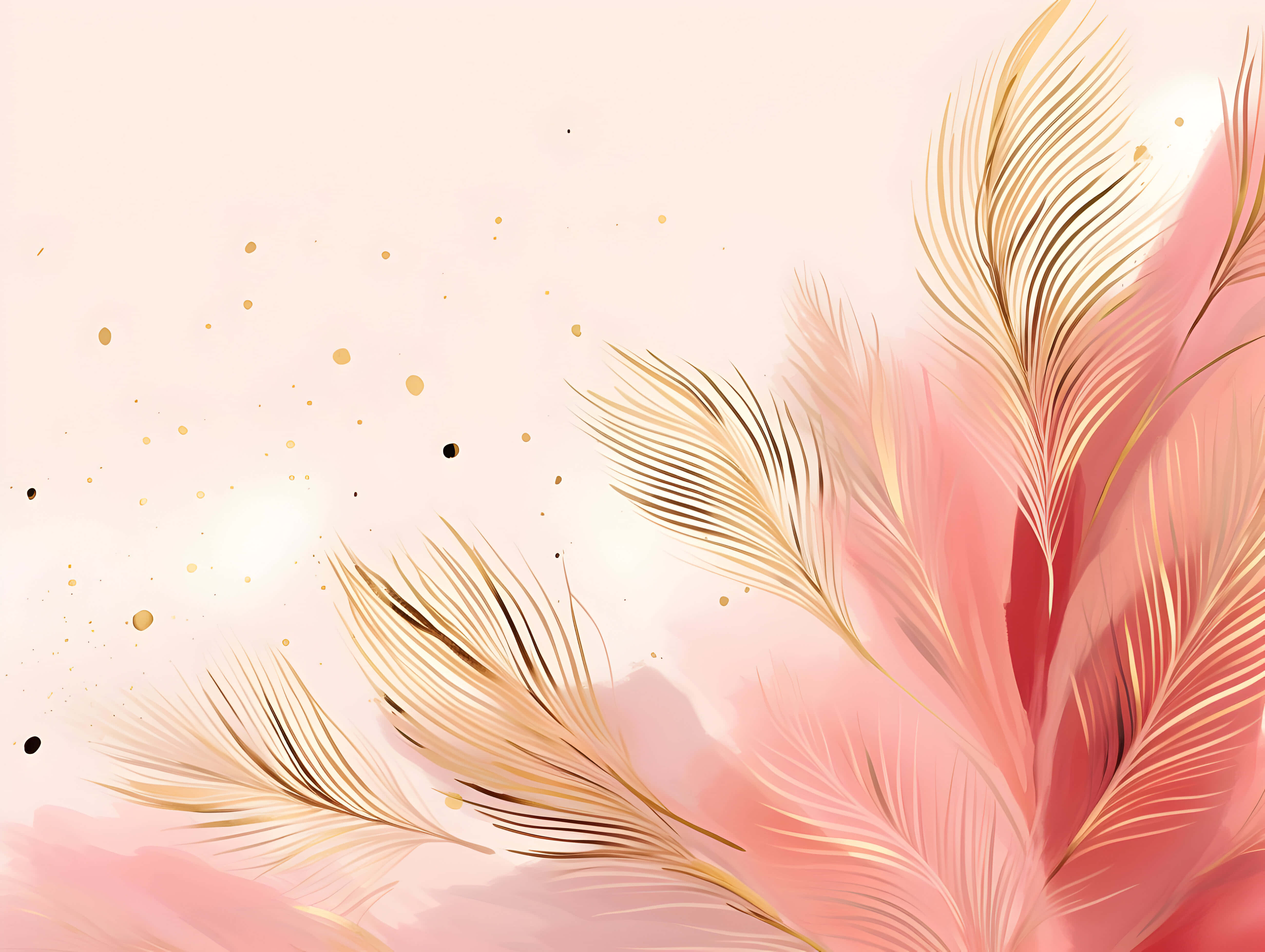 pink boho feather background, blush background, pink and gold feathers, 4K Desktop Wallpaper