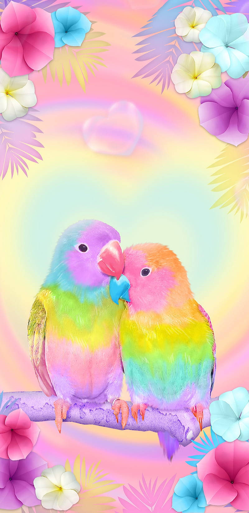 Lovely Pink Parrot Birds, rainbow-colored lovebirds, branch, HD Phone Wallpaper