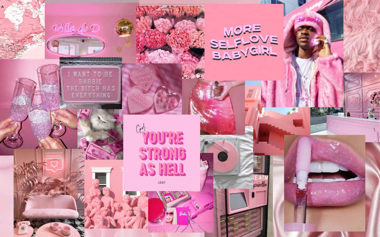 Pink Grunge Aesthetic, glittery lips, champagne Barbie, HD Desktop Wallpaper