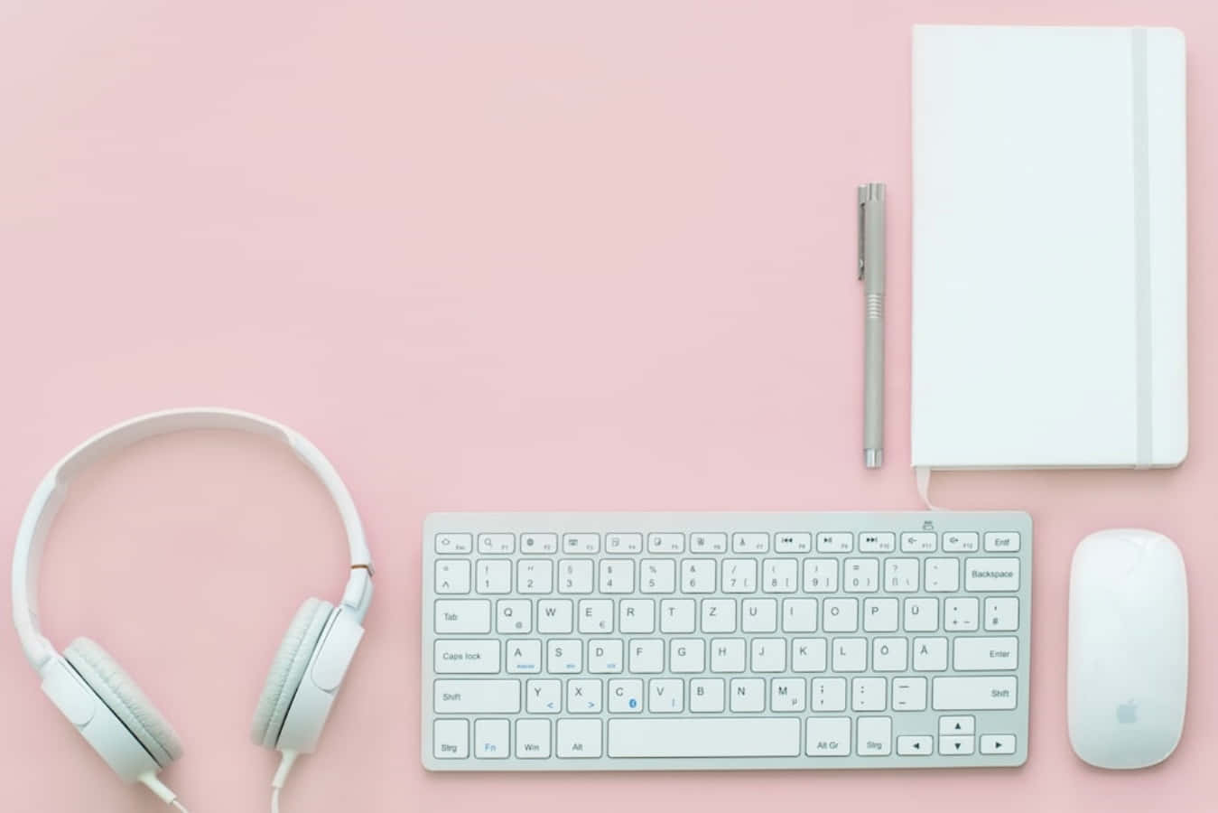 pink laptop, white keyboard, white mouse, HD Desktop Wallpaper