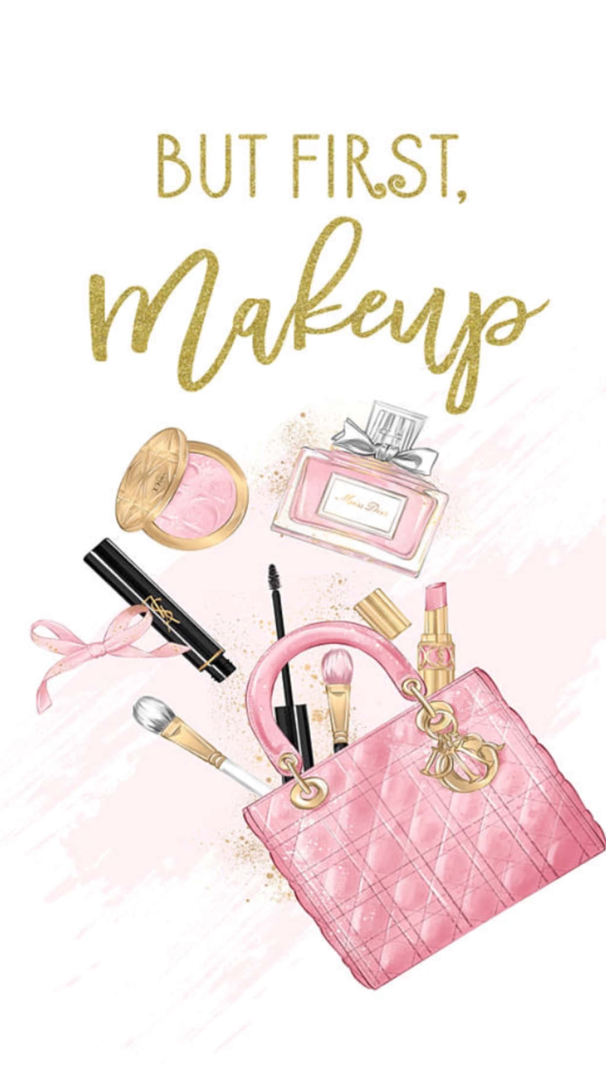 pink quilted handbag, lipstick, mascara, Full HD Phone Wallpaper