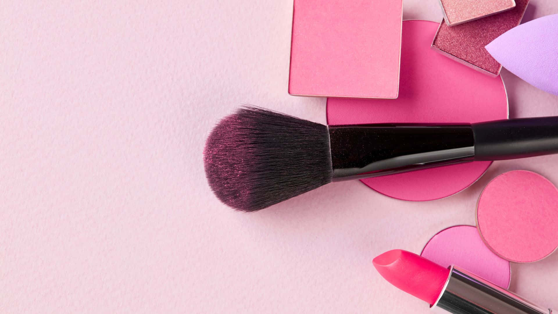 pink makeup, soft pink makeup brush, lipstick, Full HD Desktop Wallpaper