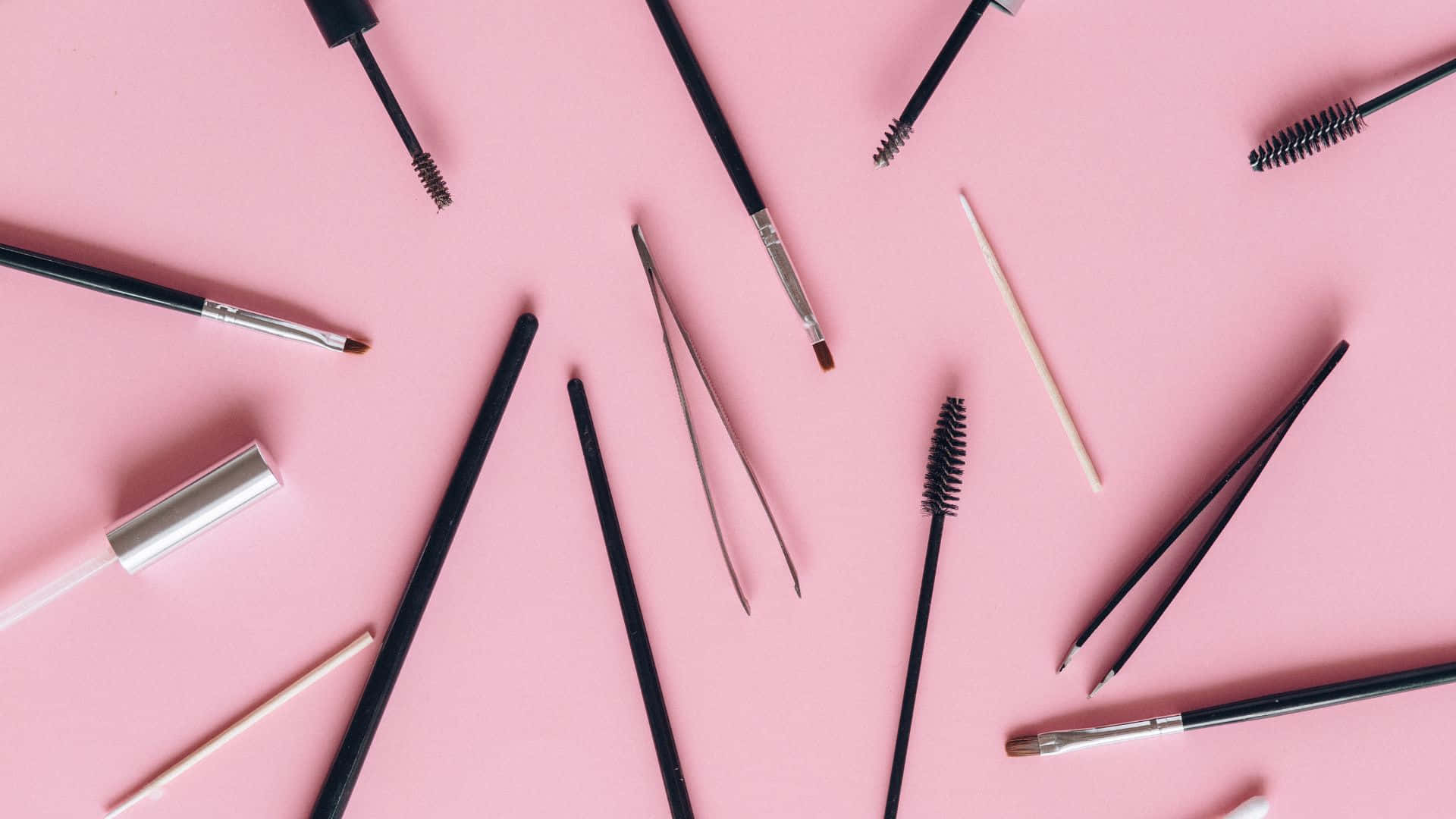 pink makeup, soft pink background, makeup tools, Full HD Desktop Wallpaper