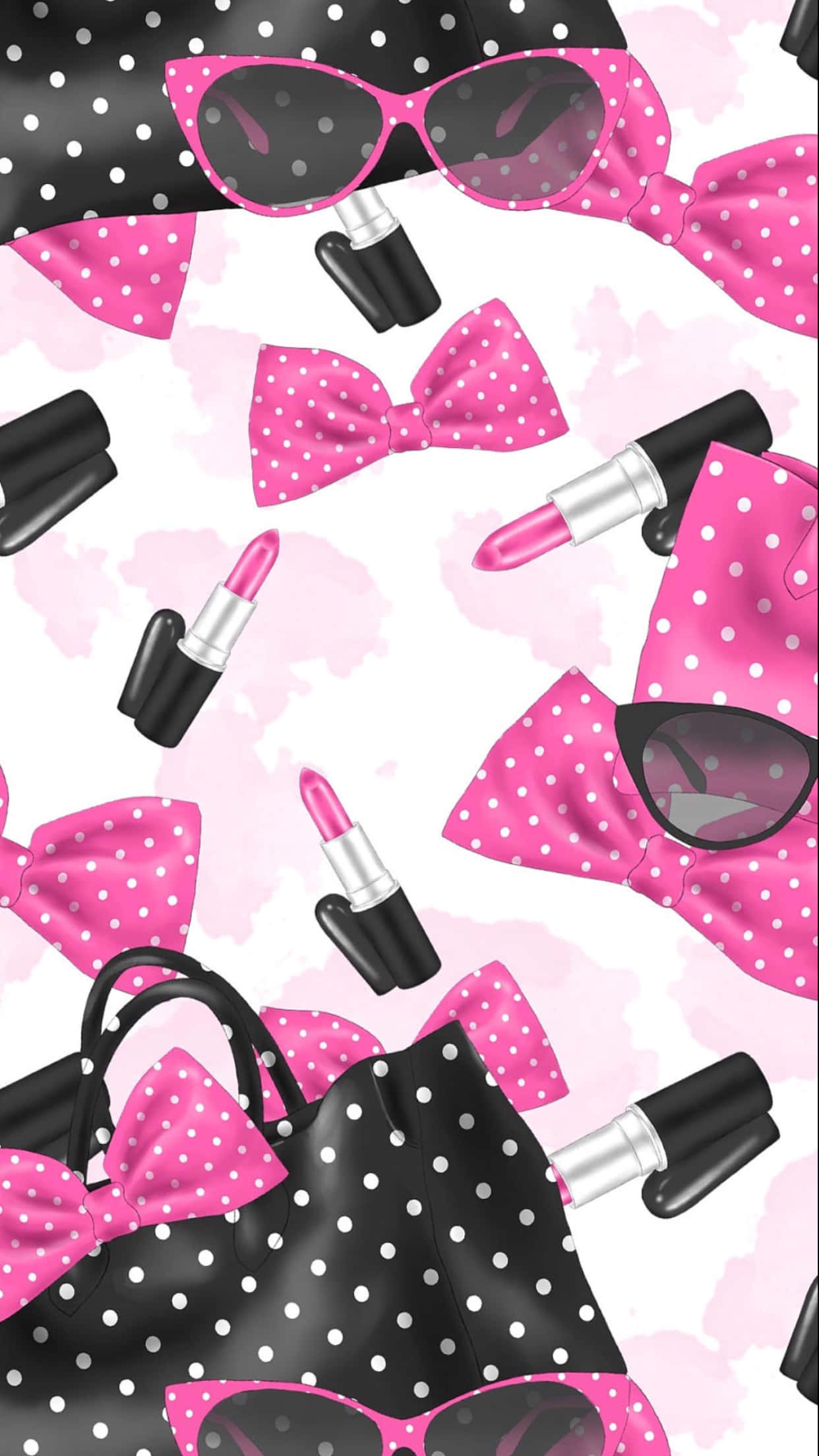 Pink Makeup, pink polka dot sunglasses, lipsticks, Full HD Phone Wallpaper