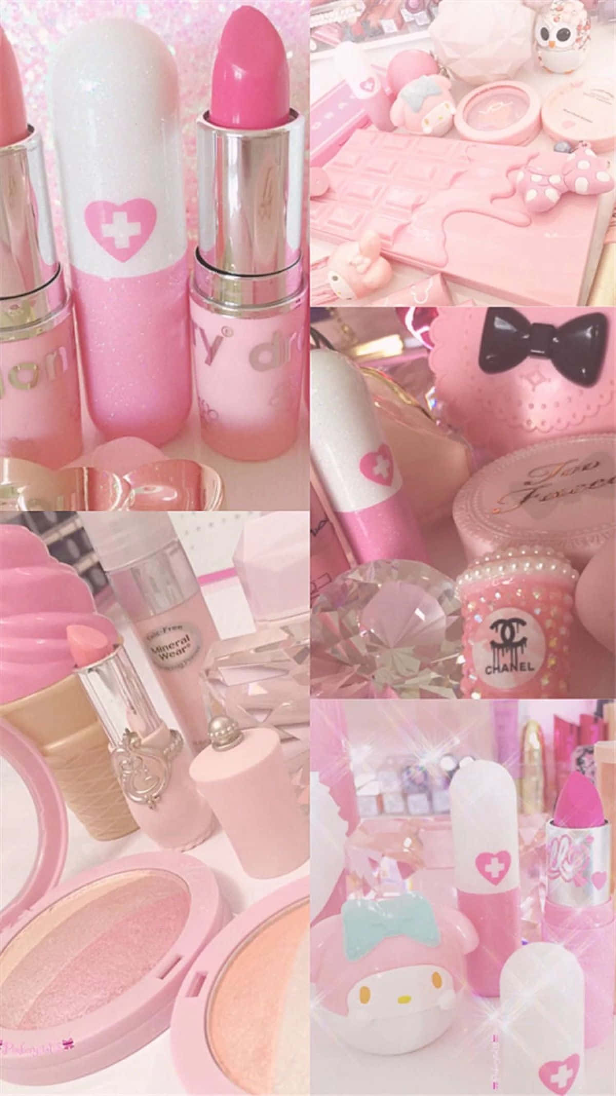 pastel pink, kawaii cosmetics, plush toys, Full HD Phone Wallpaper