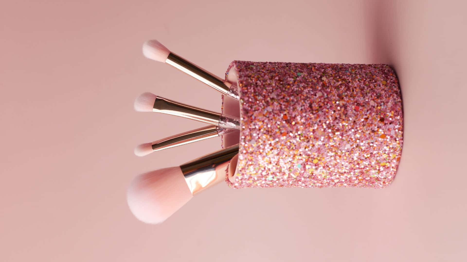 Pink Makeup, glittery pink cylindrical holder, soft pink background, Full HD Desktop Wallpaper