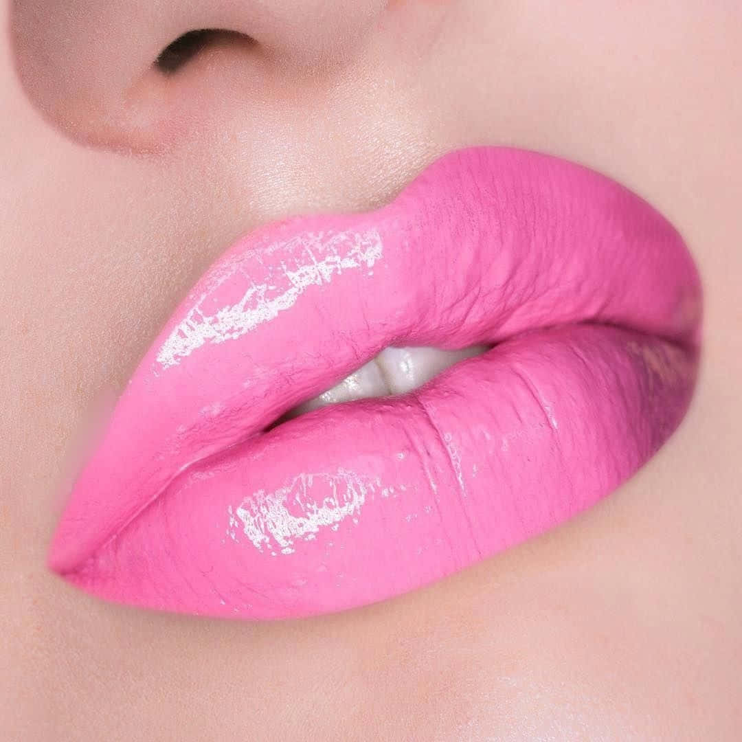 pink lipstick, glossy bright pink lips, white glitter accents, SD Desktop Wallpaper