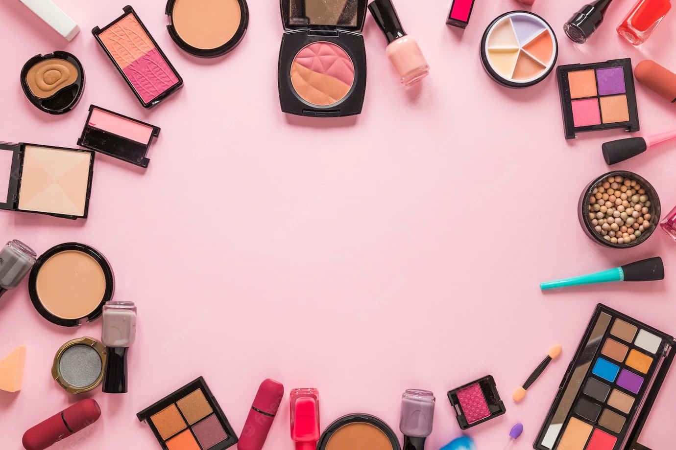 Vibrant Pink Makeup Aesthetic, pink background, colorful makeup products, HD Desktop Wallpaper