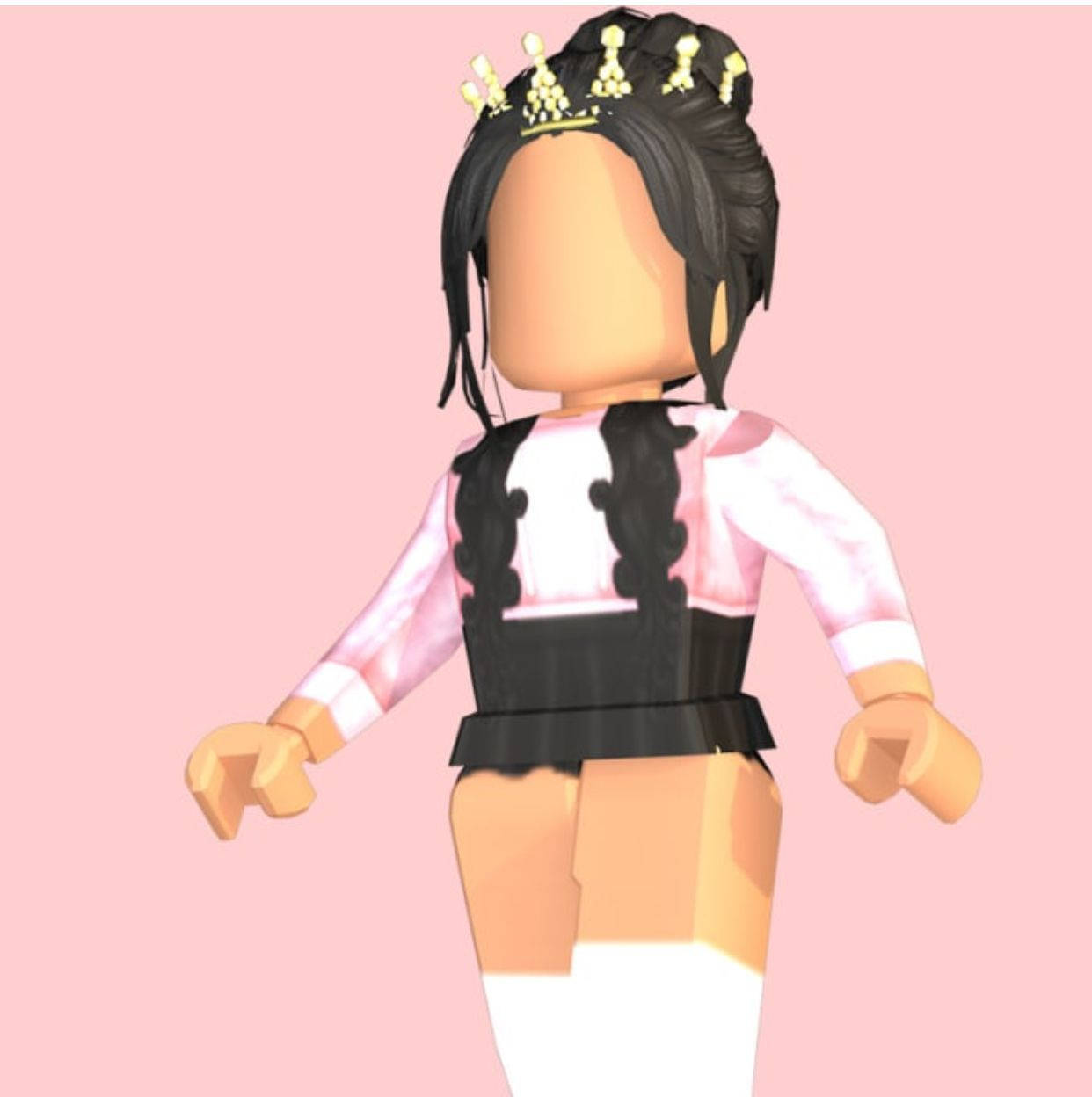 Roblox avatar, black hair, gold crown, SD Phone Wallpaper
