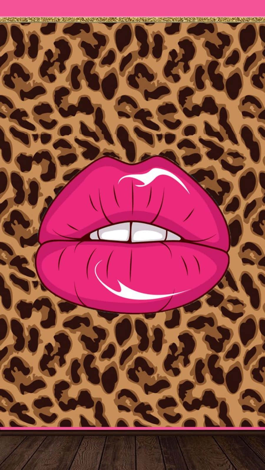 pink lipstick, leopard print background, pink borders, HD Phone Wallpaper