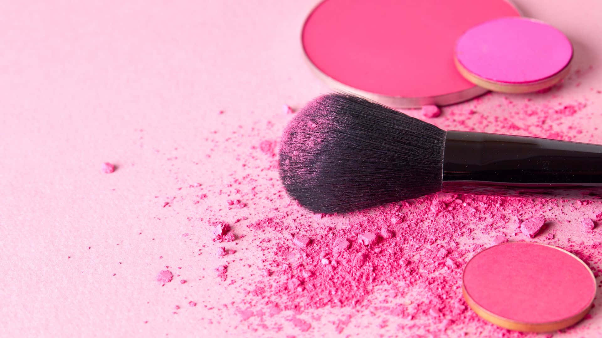 pink makeup, black makeup brush, vibrant pink powder, Full HD Desktop Wallpaper
