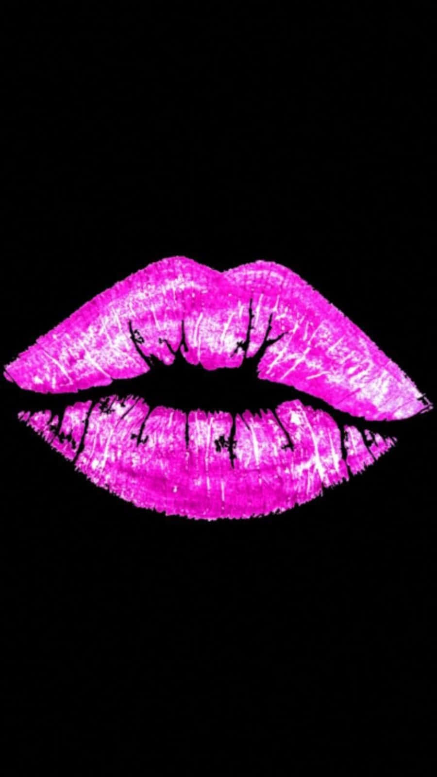 pink lipstick, textured glittery finish, black outline, HD Phone Wallpaper