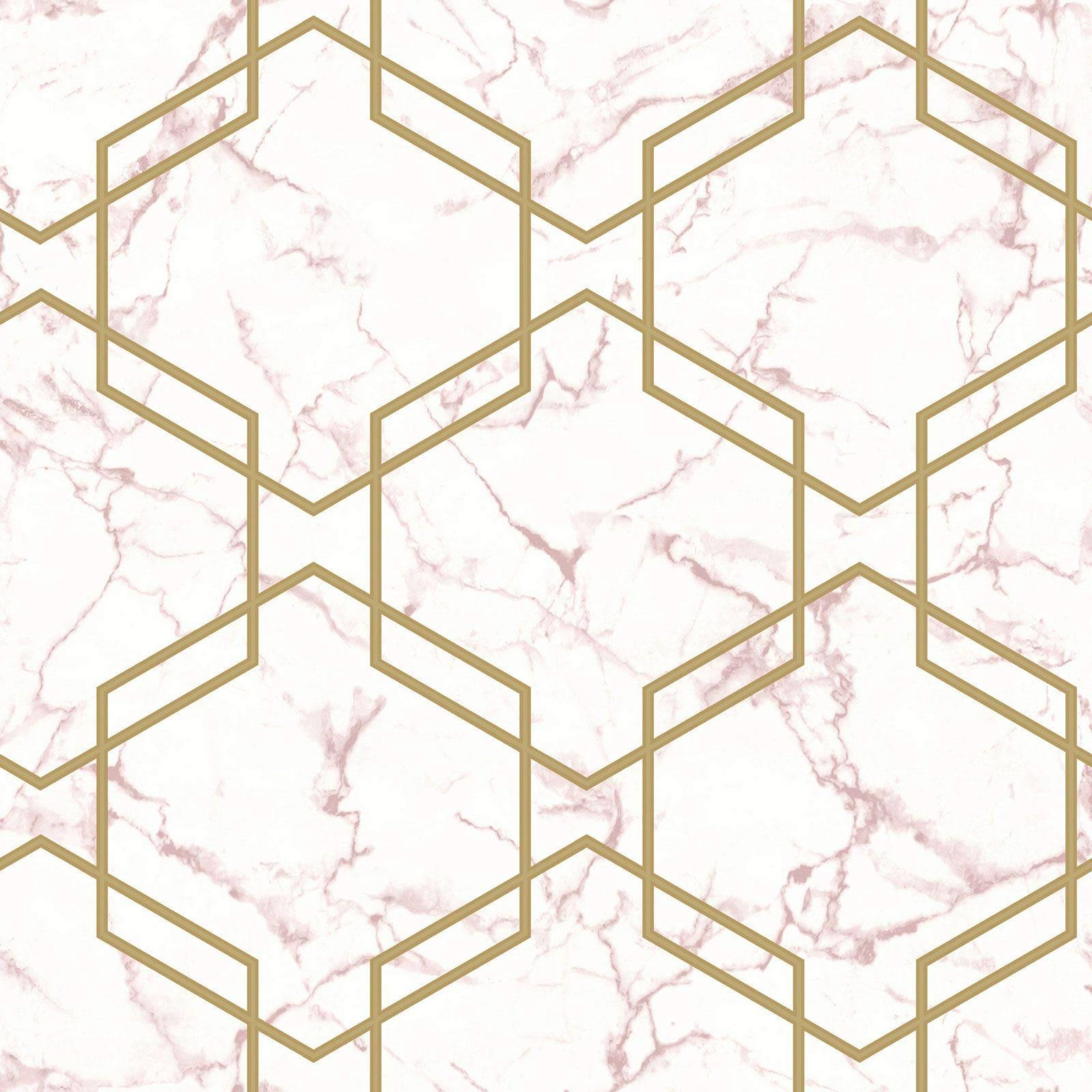 Pink Gold Marble, gold hexagonal outlines, soft pink marble texture, HD Desktop Wallpaper