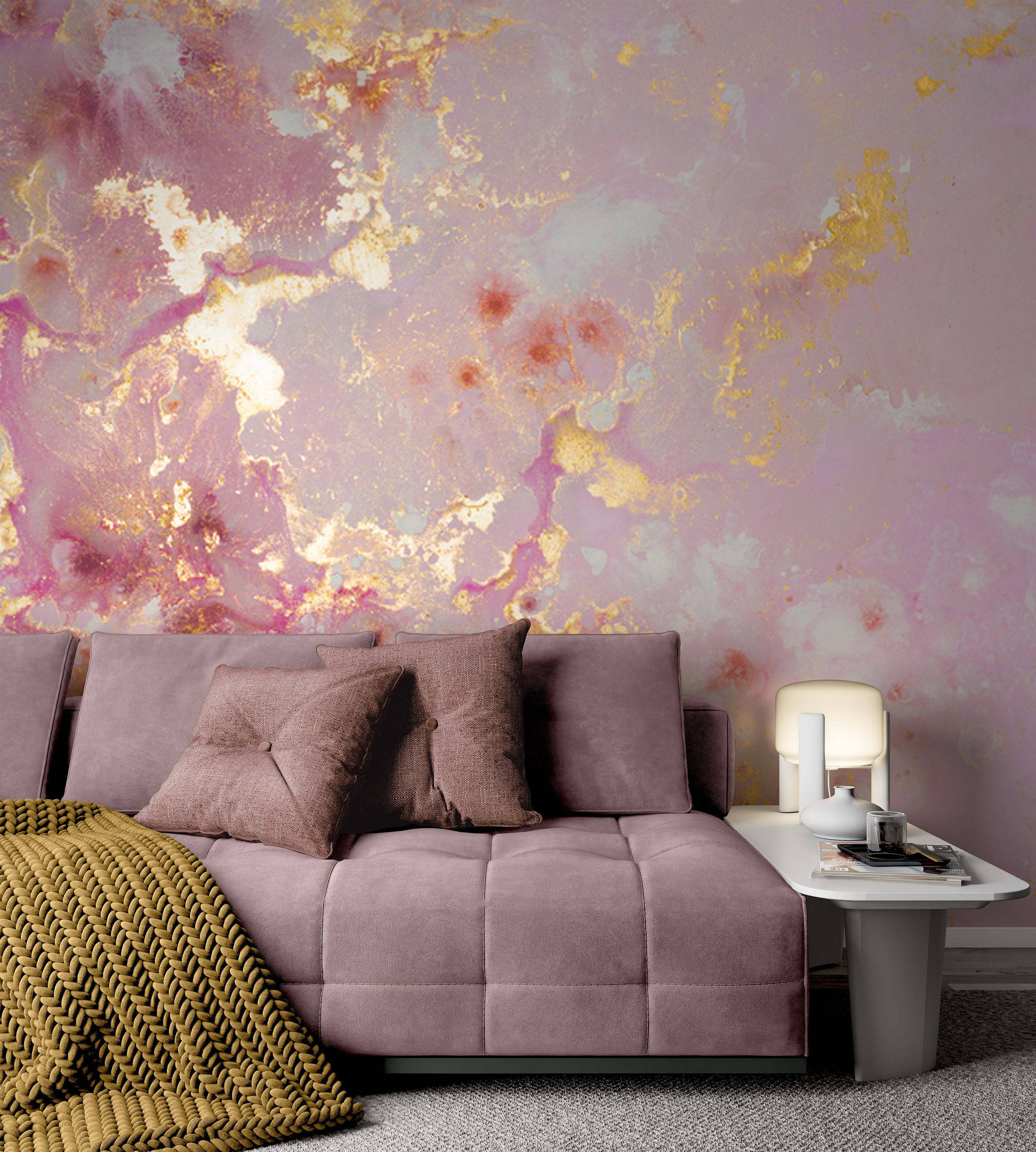 Pink Gold Marble, mauve sofa, vibrant pink gold and white abstract wallpaper, 2K Phone Wallpaper