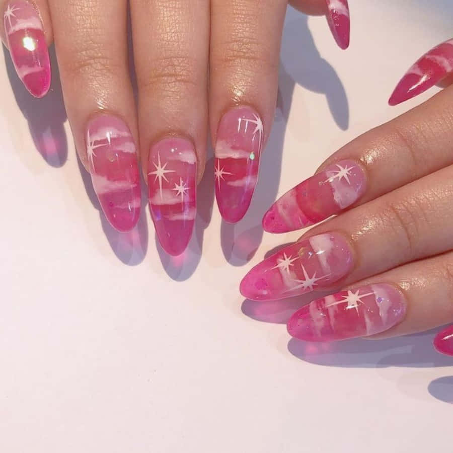 pink stiletto nails, dreamy sky design, white clouds, SD Desktop Wallpaper