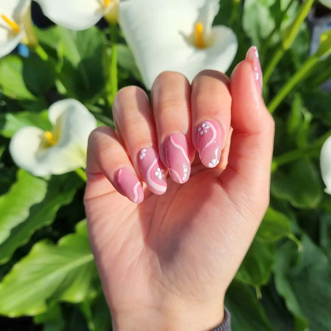 pink ombre nail art, glistening with gems, white calla lilies, SD Desktop Wallpaper