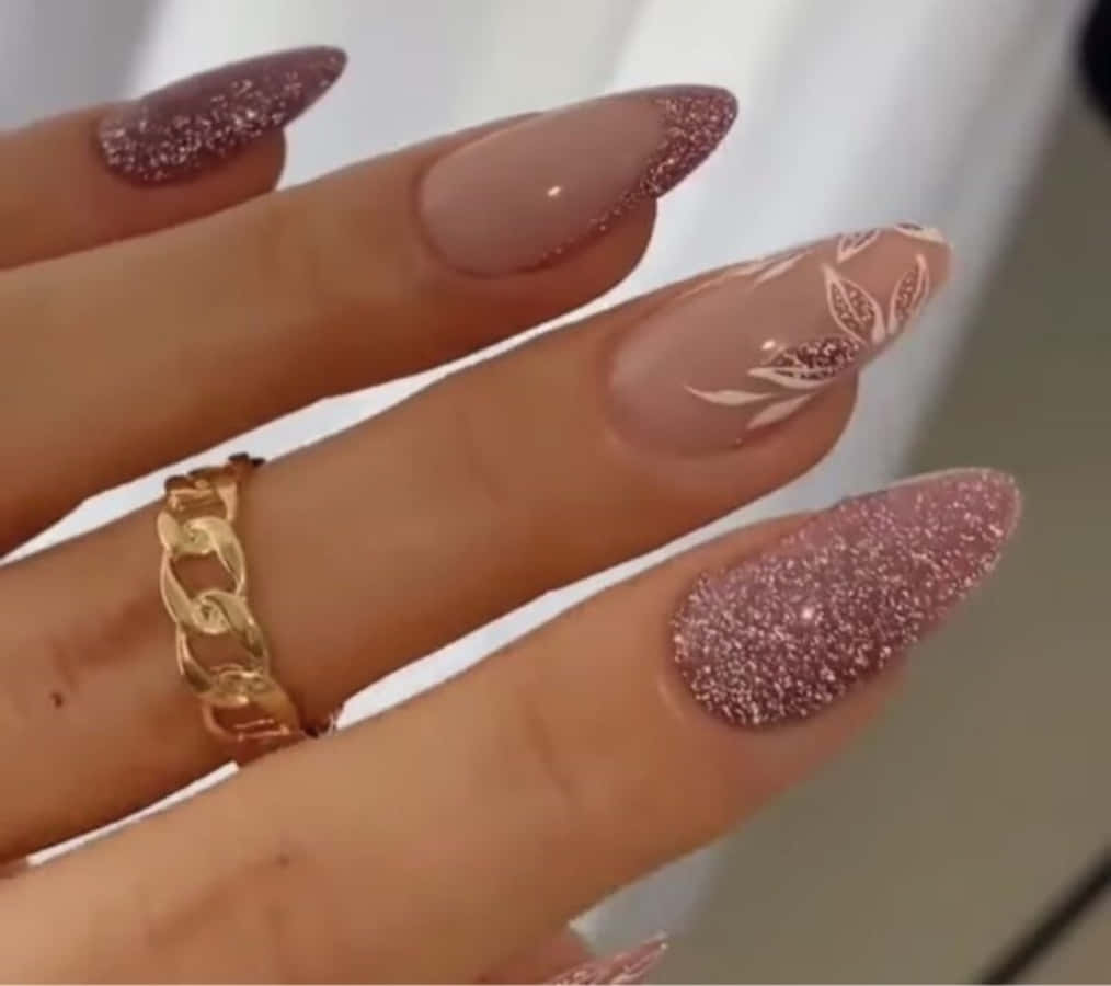 rose gold glitter, leaf designs, gold chain ring, SD Desktop Wallpaper