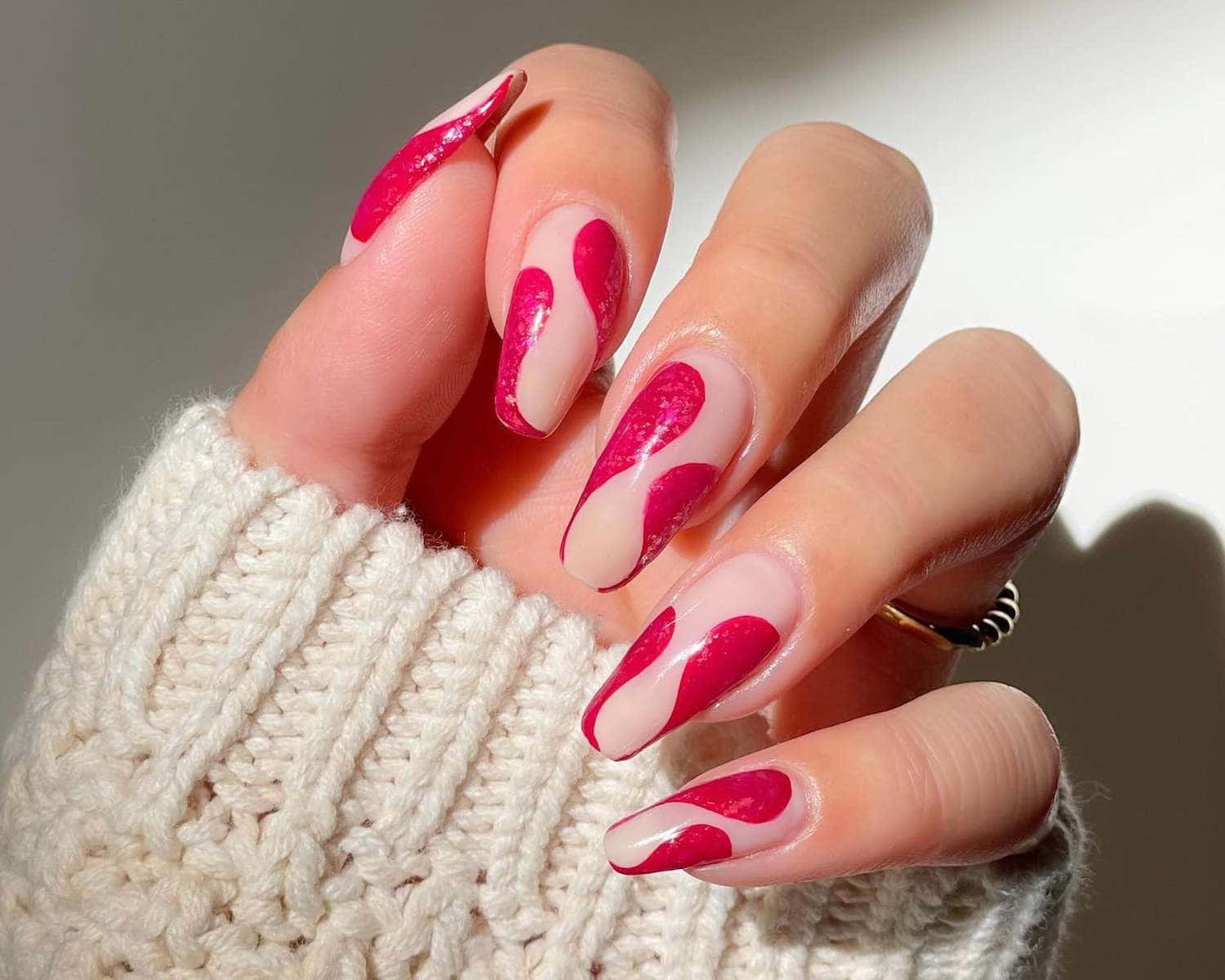 pink nail art, vibrant pink, white abstract nail art, HD Desktop Wallpaper