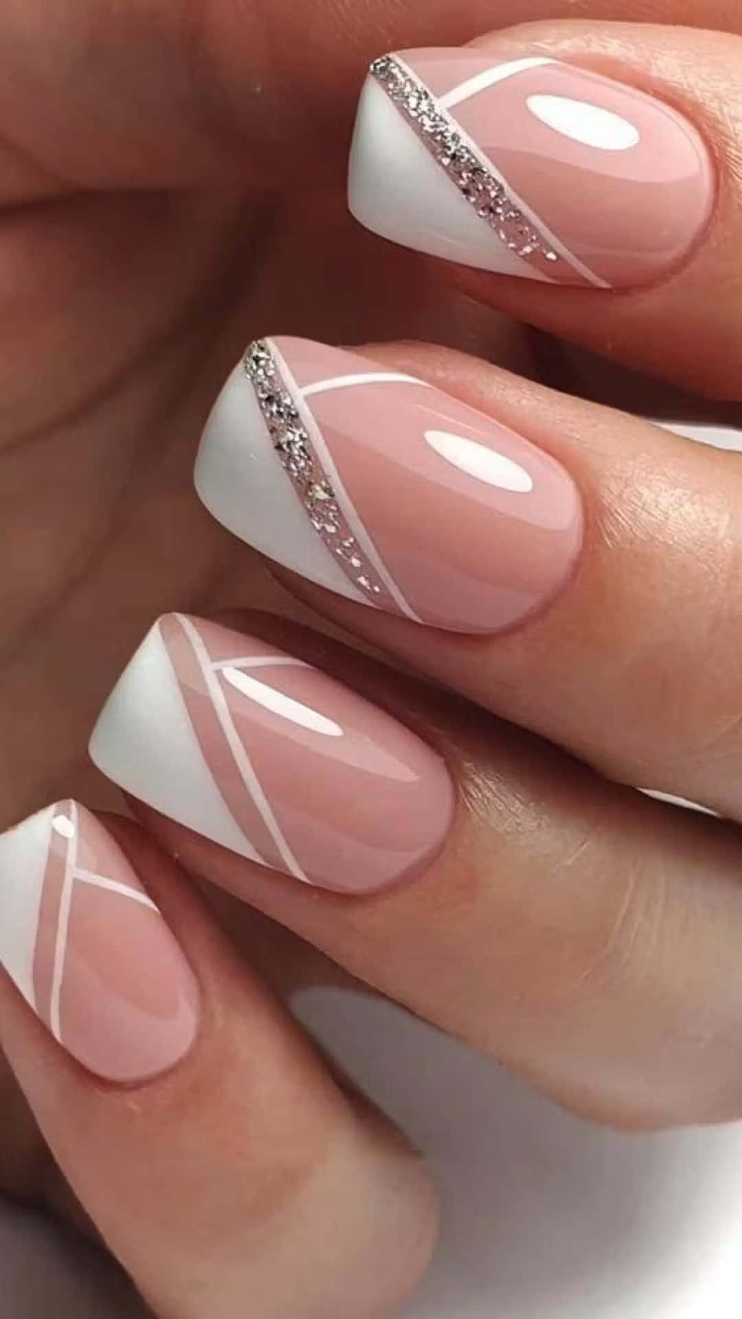 pink nail art, geometric nails, glittering rhinestones, Full HD Phone Wallpaper