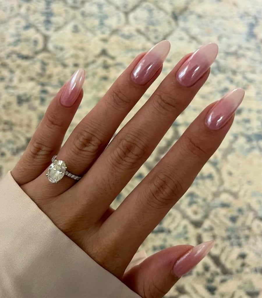 pink ombre nails, large oval diamond ring, ring finger, SD Phone Wallpaper