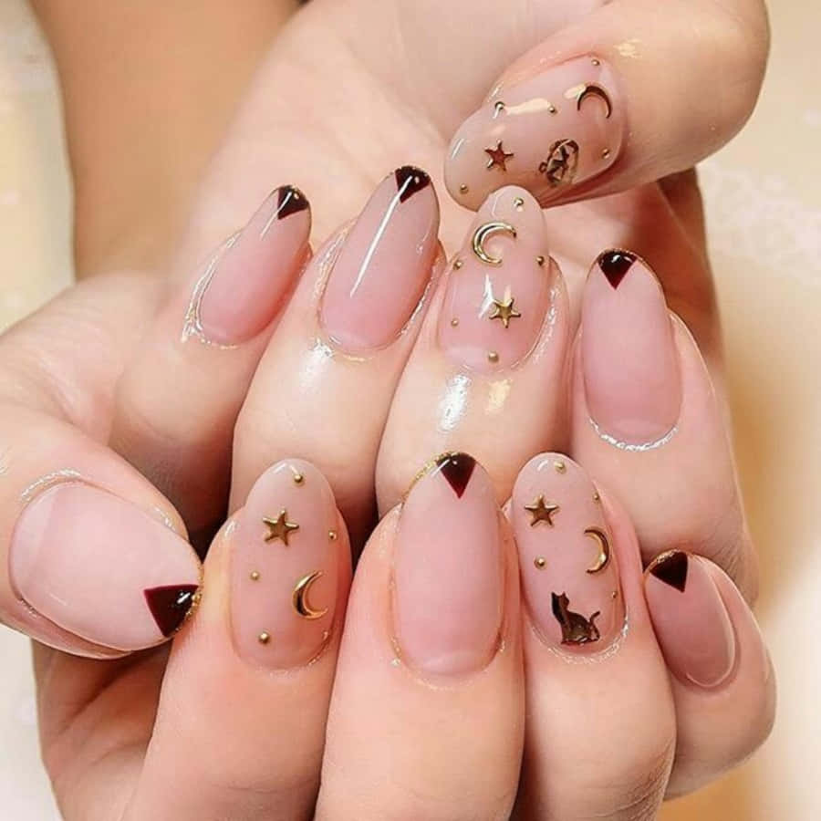 nude nails, gold stars, moons, SD Desktop Wallpaper