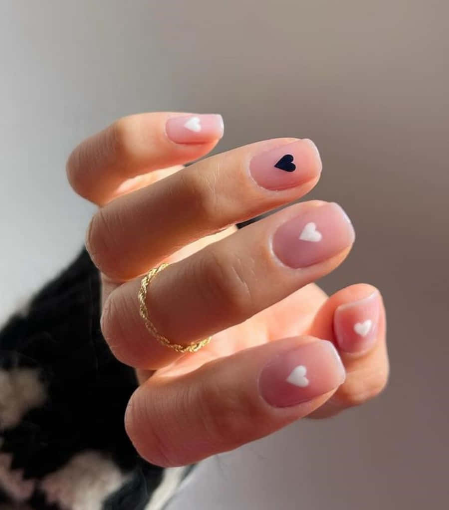 pink nail art, soft pink nails, tiny white heart decals, SD Phone Wallpaper