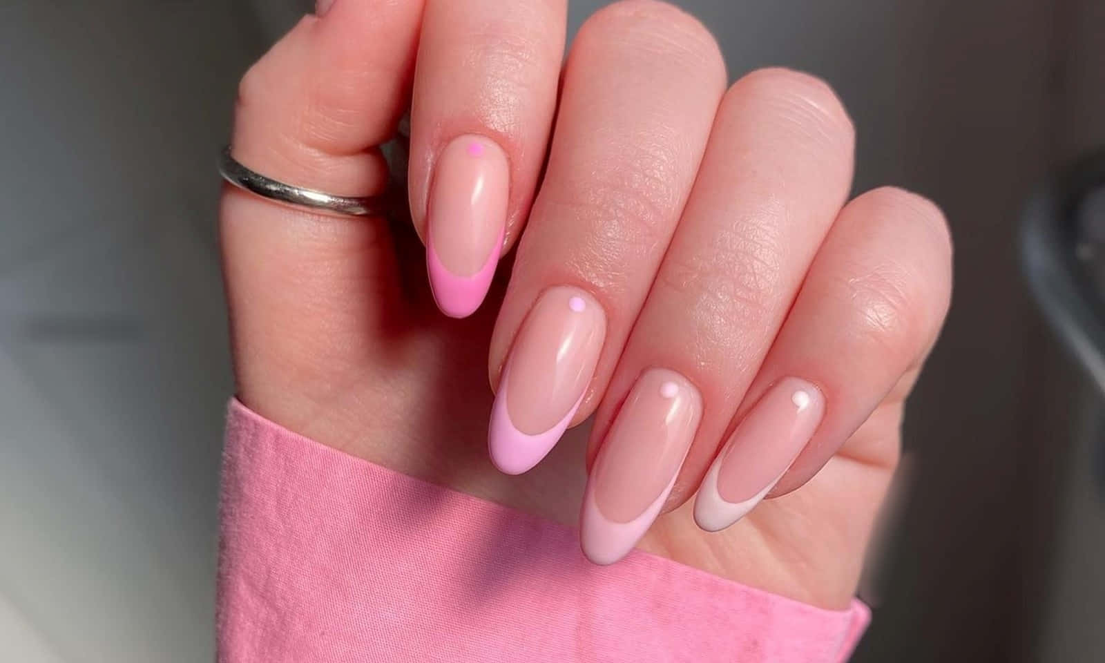soft pink French tips, silver ring, pink sleeve, HD Desktop Wallpaper