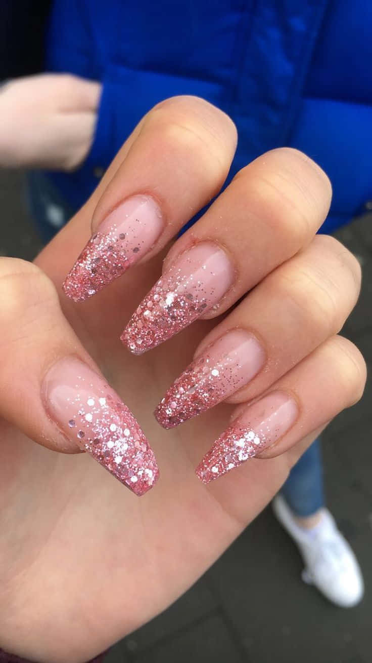 acrylic nails, pink glitter, glitter, HD Phone Wallpaper