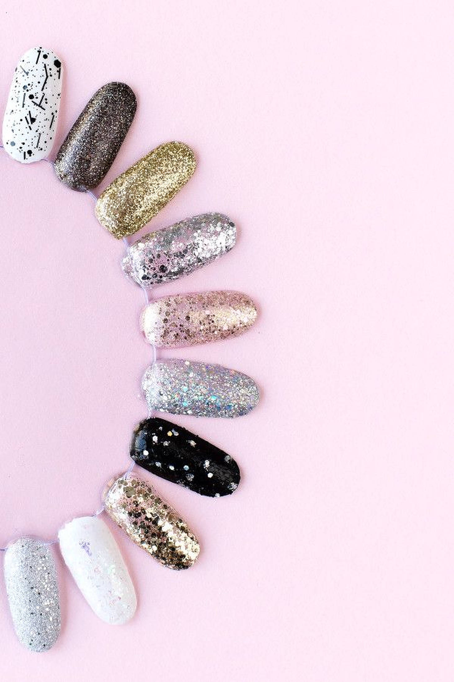 glittery nail samples, metallics, speckles, Full HD Phone Wallpaper