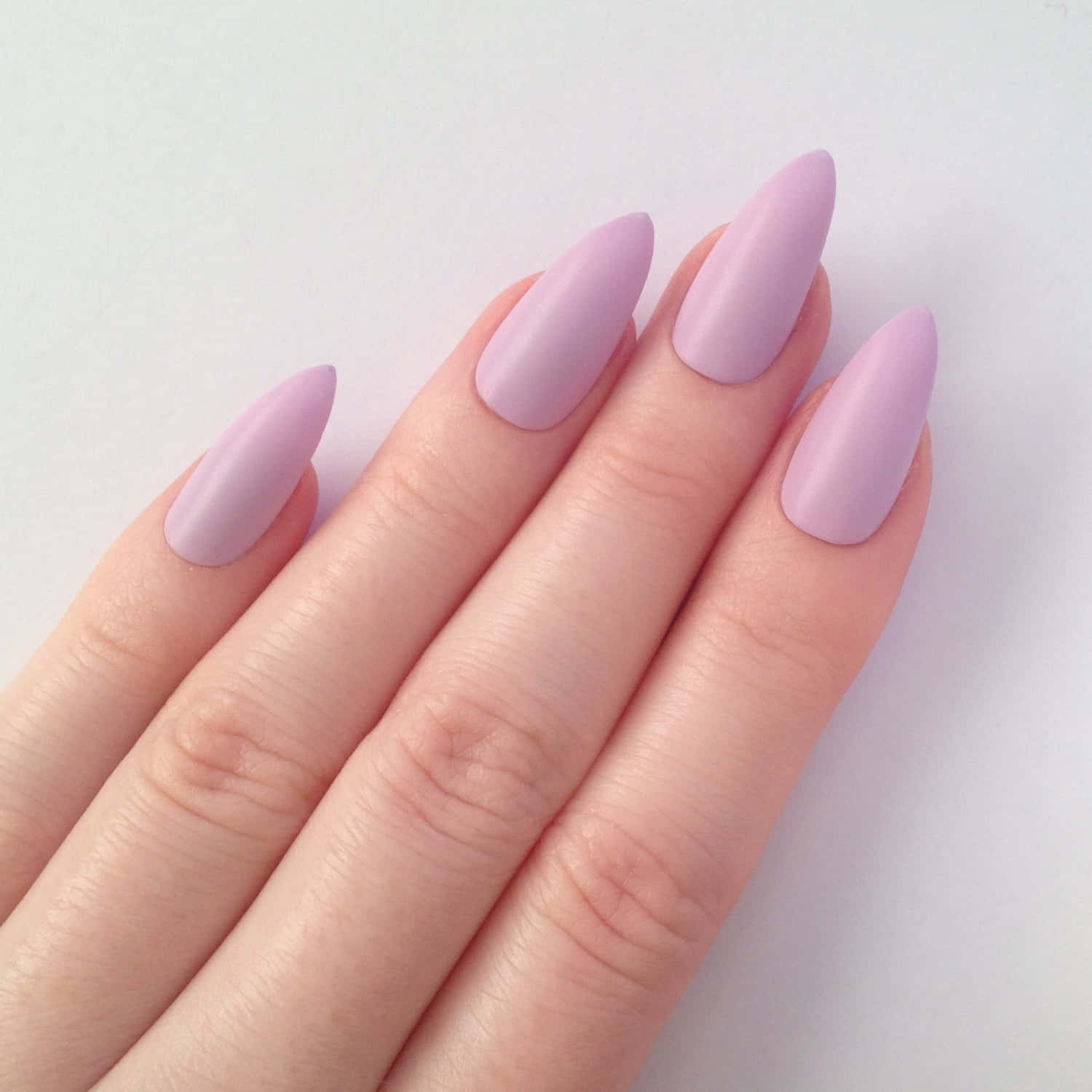 soft matte lavender, long almond-shaped nails, plain white background, HD Desktop Wallpaper
