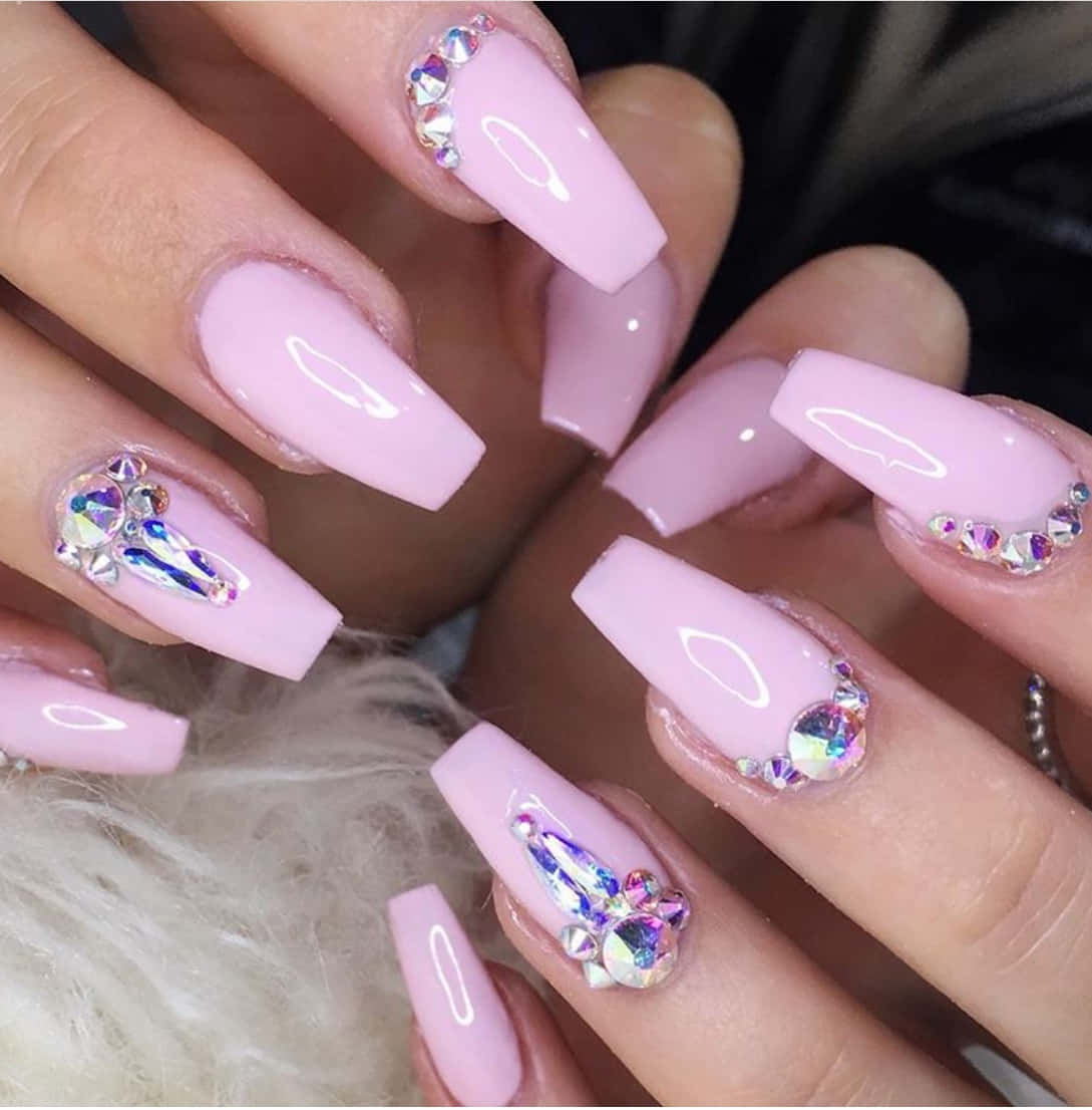 light pink, glossy, coffin nails, SD Phone Wallpaper