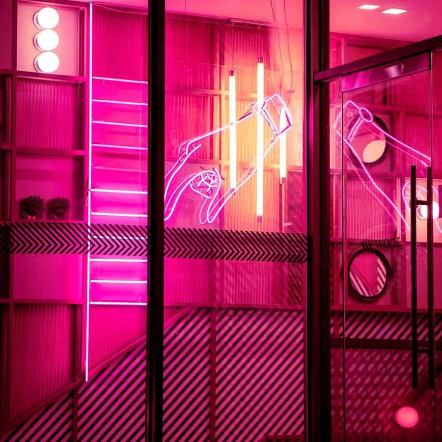 Neon Pink Aesthetic, vibrant pink neon lights, stylized hand, SD Desktop Wallpaper