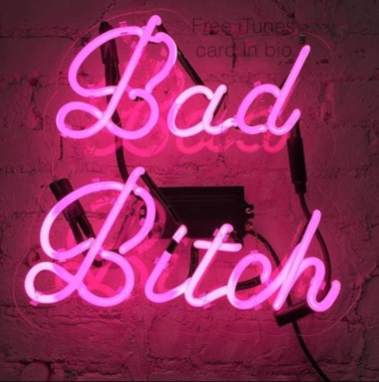 Bad Bitch, pink neon sign, textured brick wall, SD Phone Wallpaper