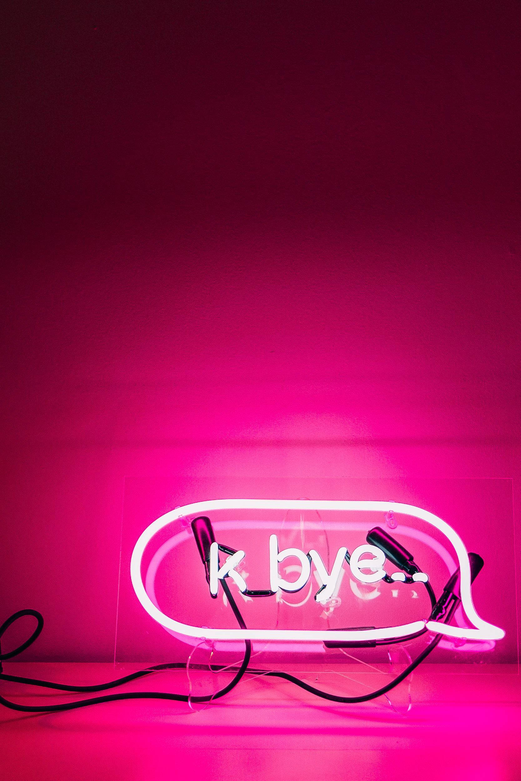 pink neon sign, speech bubble, k bye, Full HD Phone Wallpaper