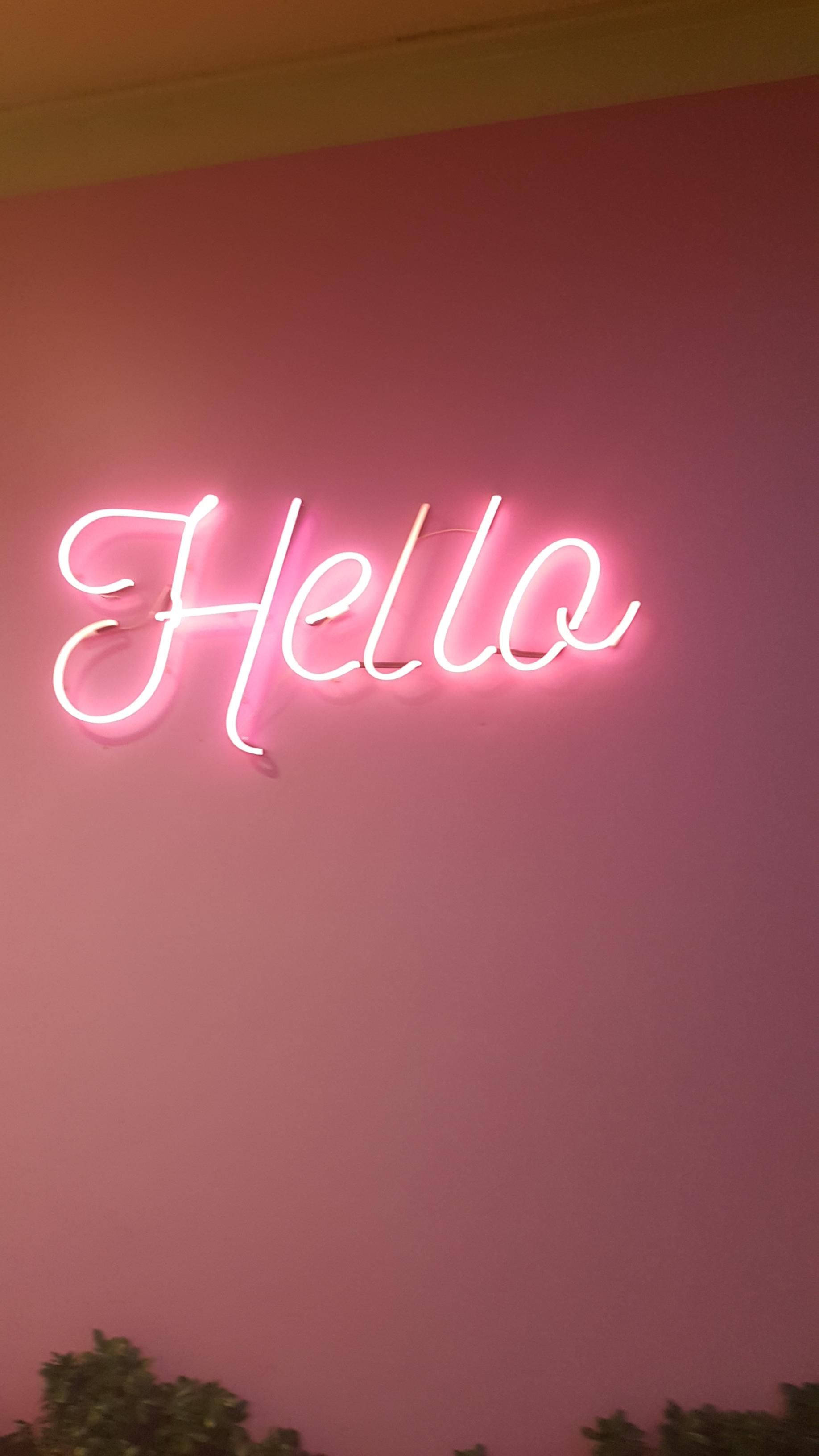pink neon sign, Hello, pink wall, 2K Phone Wallpaper