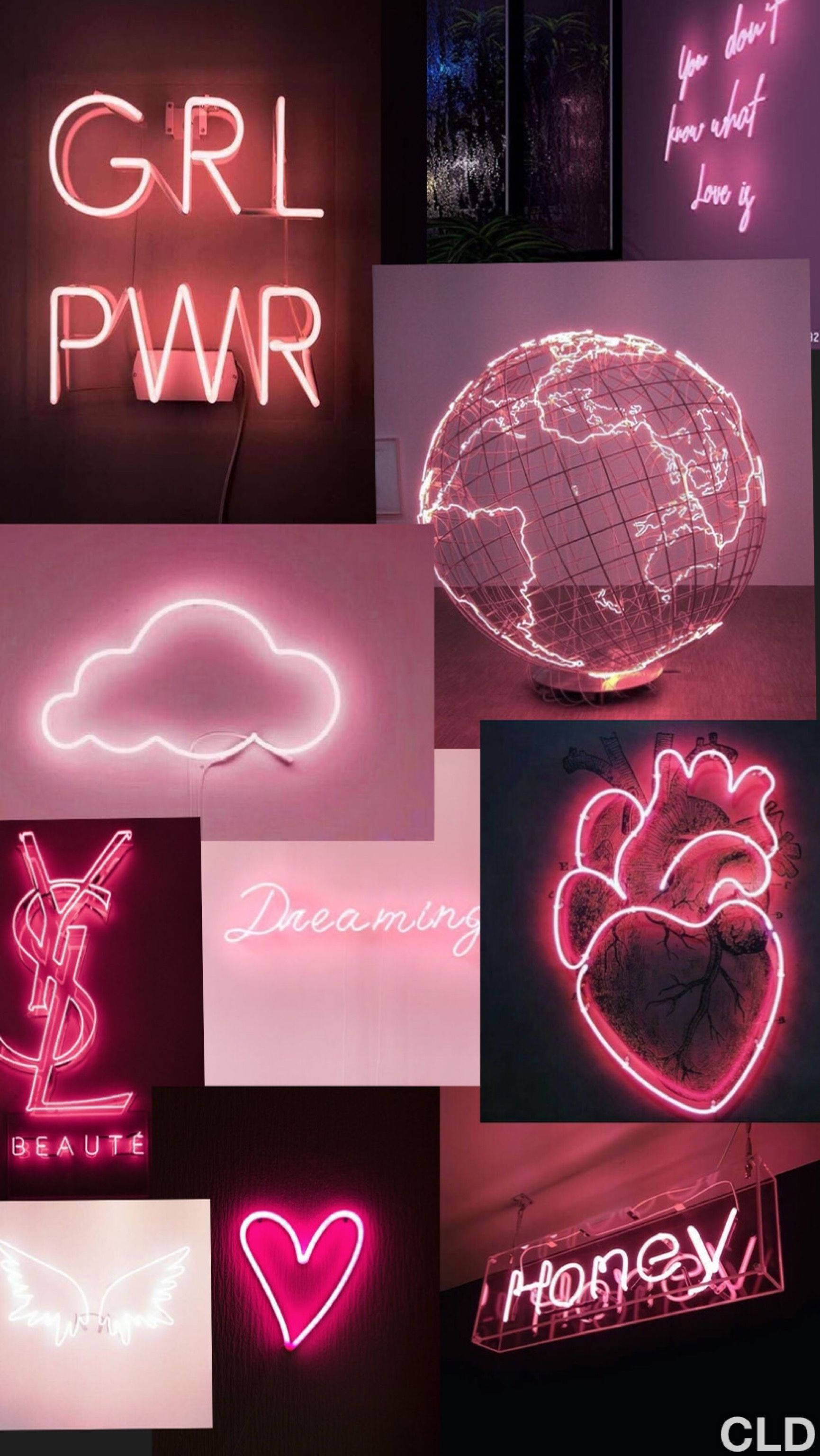 pink neon, red neon, hearts, 2K Phone Wallpaper