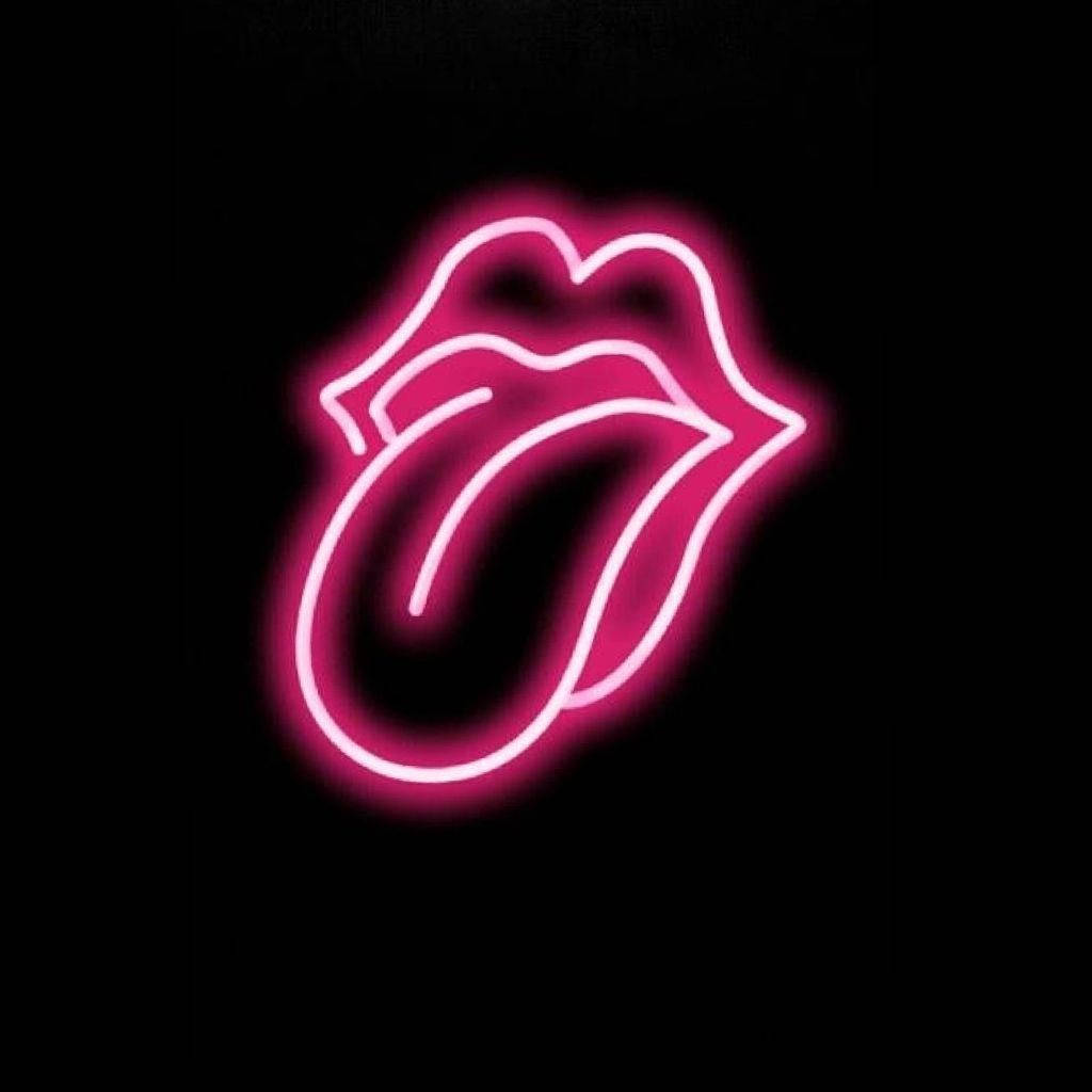 pink neon sign, tongue sticking out, black background, SD Desktop Wallpaper