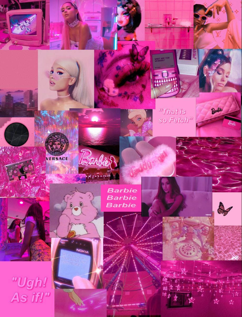 Pink Neon Aesthetic, Barbie-themed imagery, retro tech, SD Phone Wallpaper