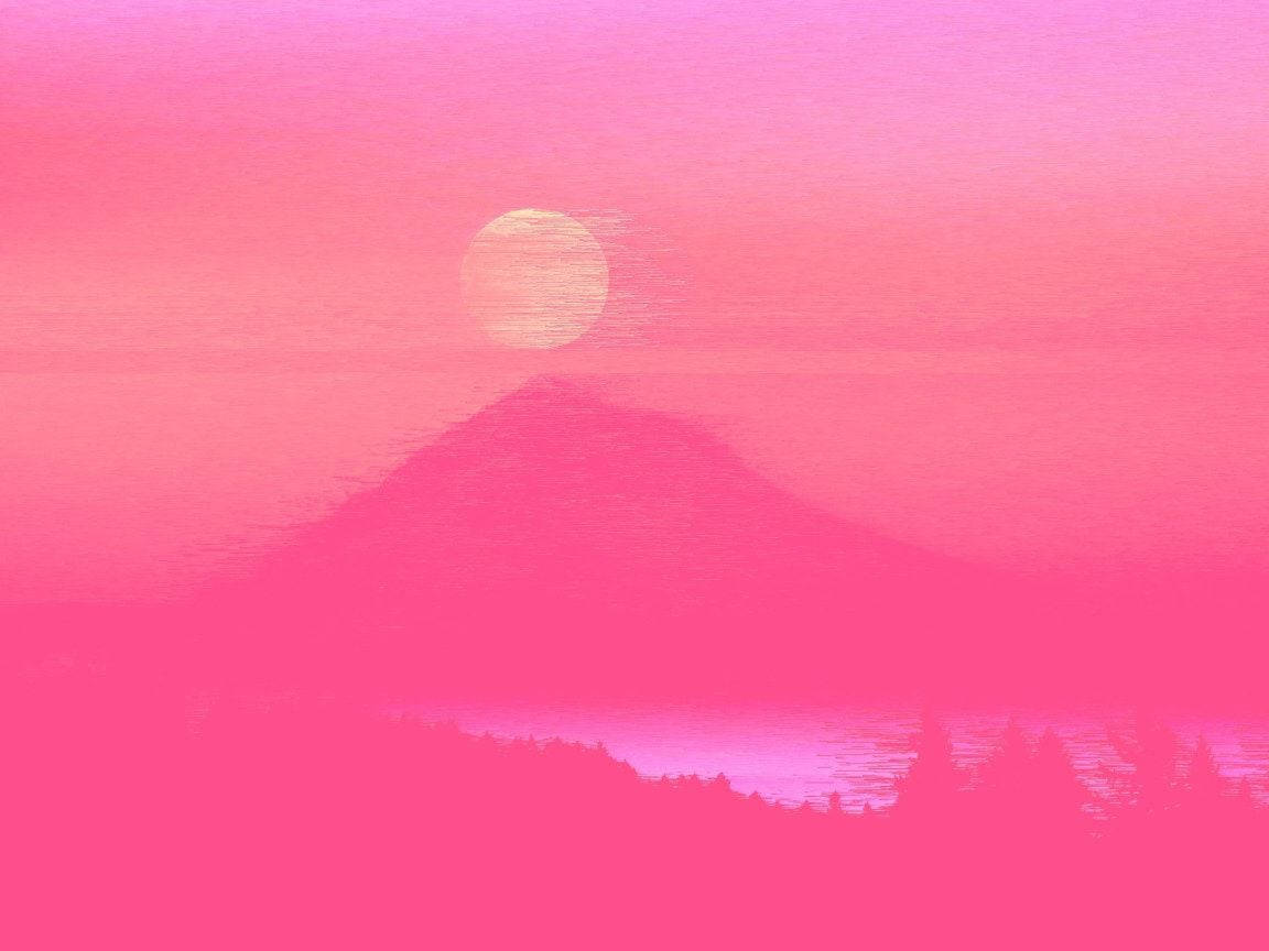 pink neon light aesthetic, dark background, pink-hued mountain silhouette, SD Desktop Wallpaper