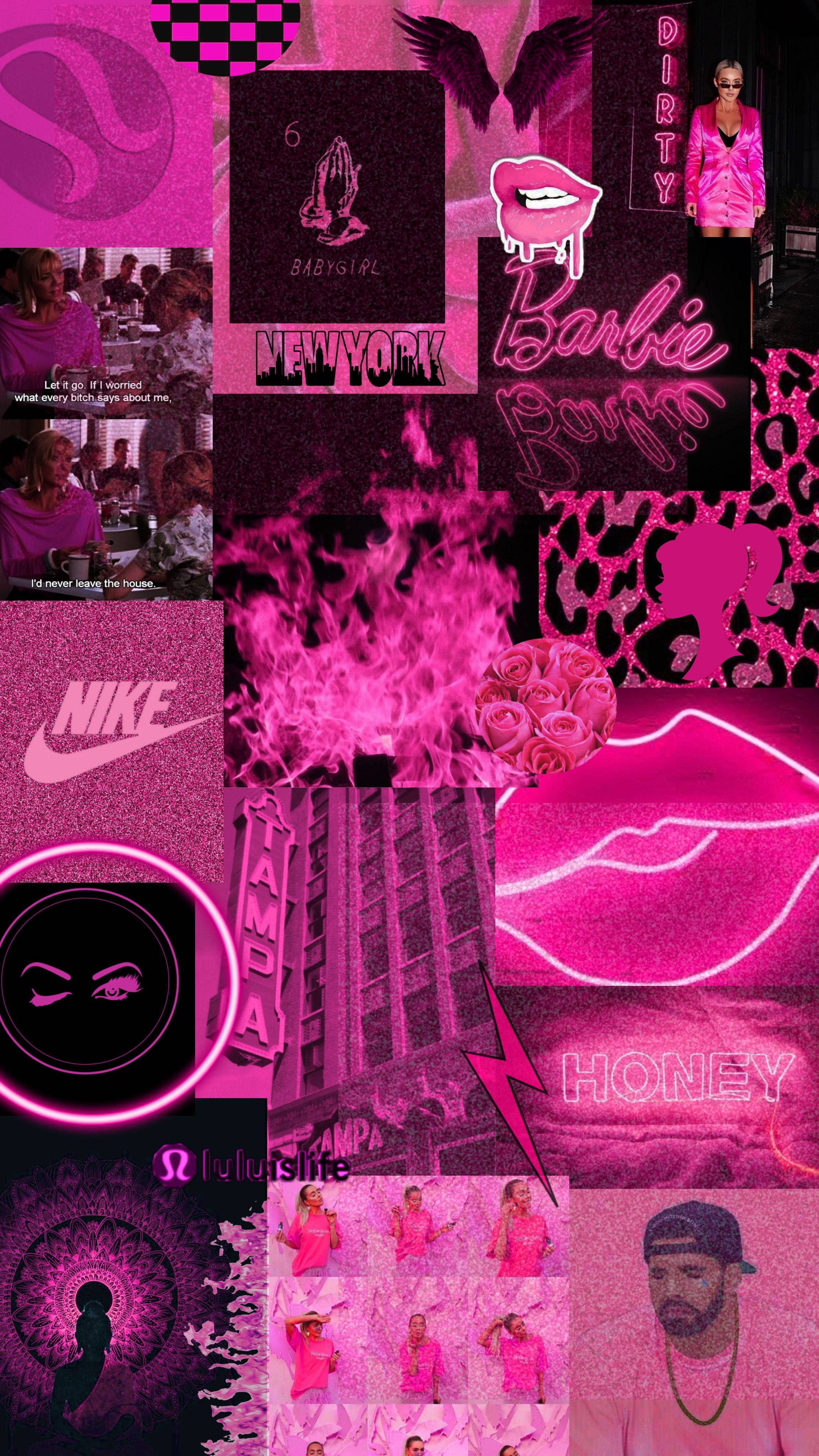 Pink Neon Aesthetic, neon text, vibrant pink, 4K Phone Wallpaper