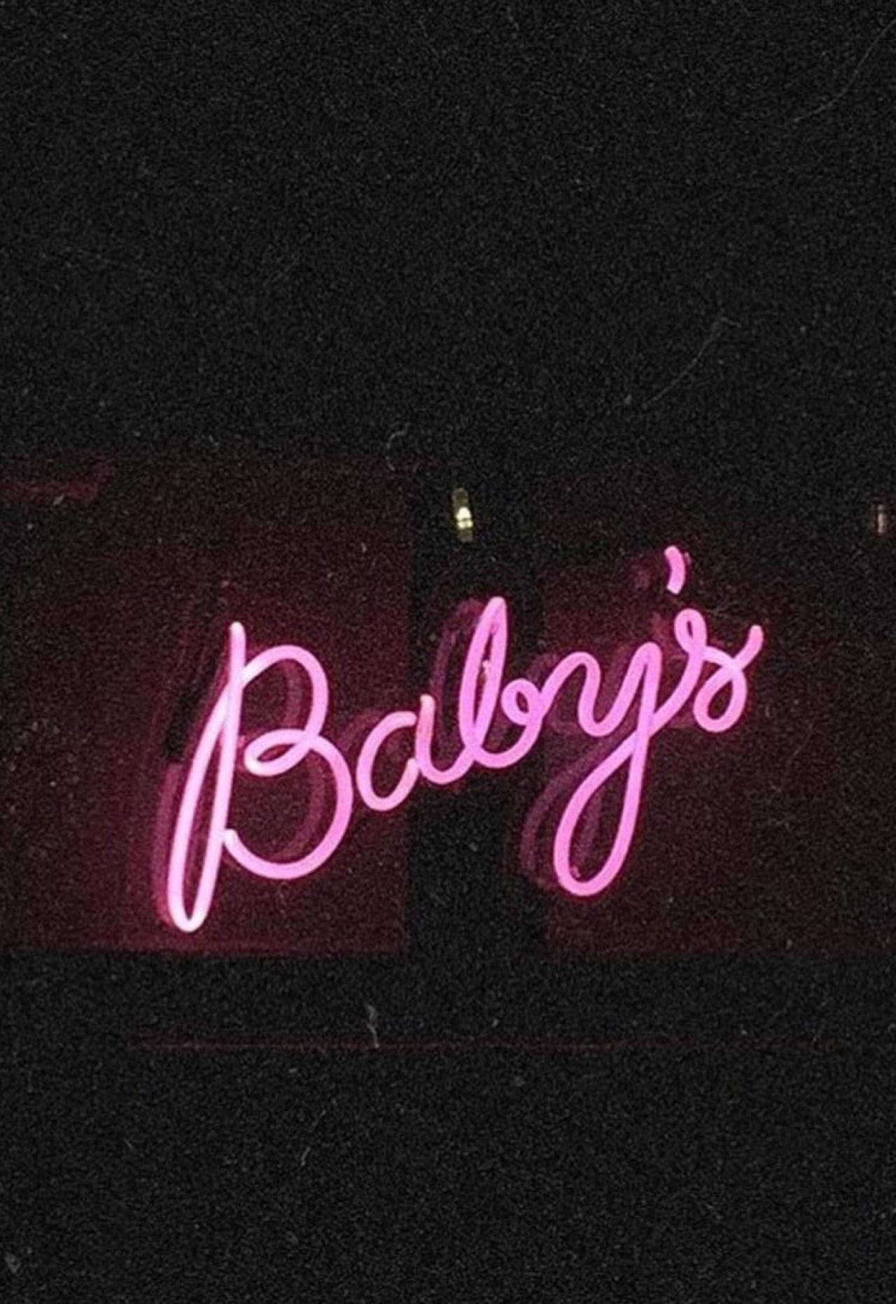 Baby's, pink neon sign, dark textured wall, HD Phone Wallpaper