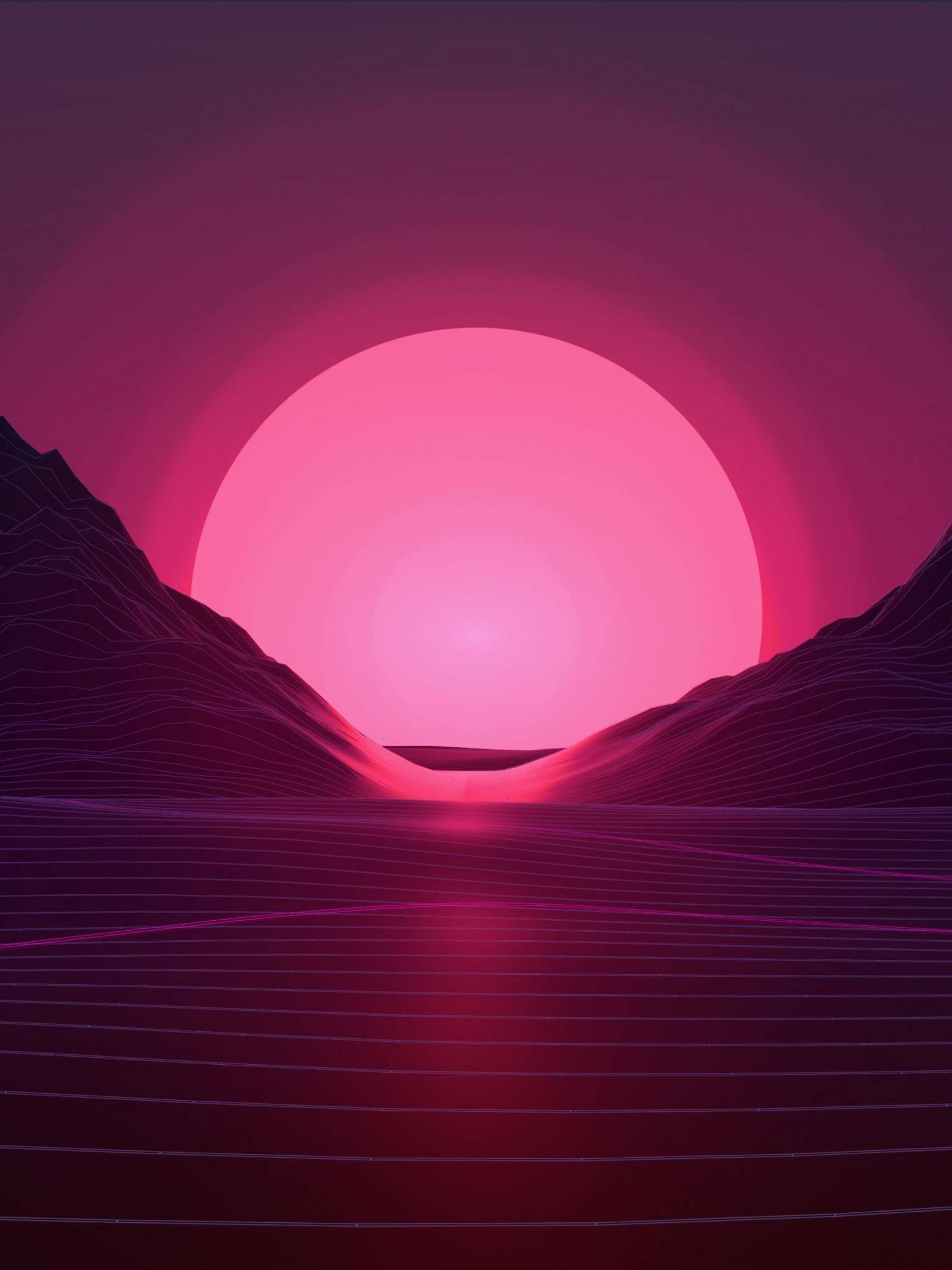 pink neon aesthetic, glowing pink sun, stylized purple mountains, Full HD Phone Wallpaper
