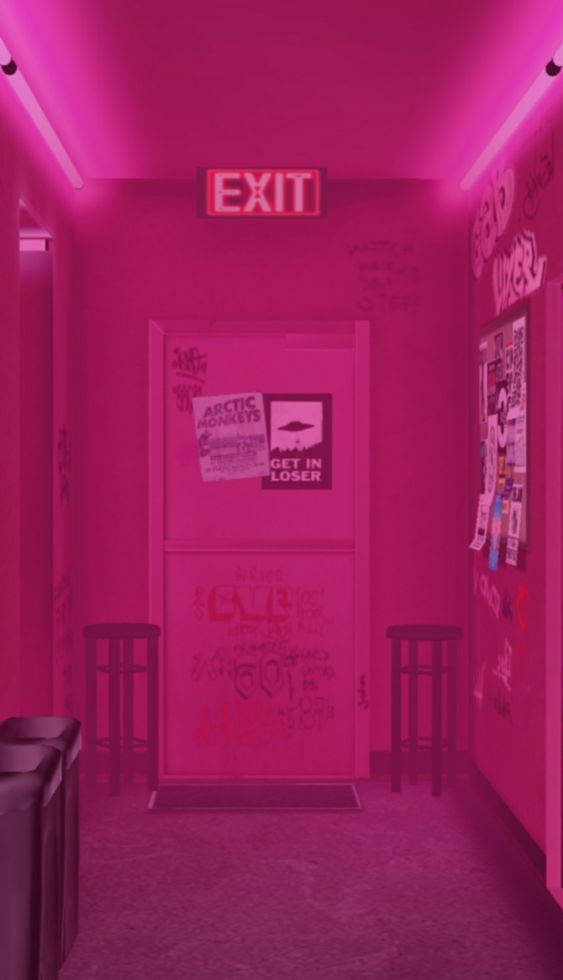 neon pink, hallway, graffiti-covered walls, SD Phone Wallpaper