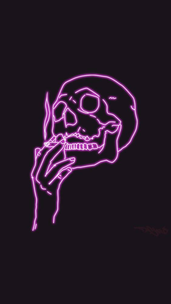 Skull, Pink Neon Aesthetic, glowing purple neon outline, SD Phone Wallpaper
