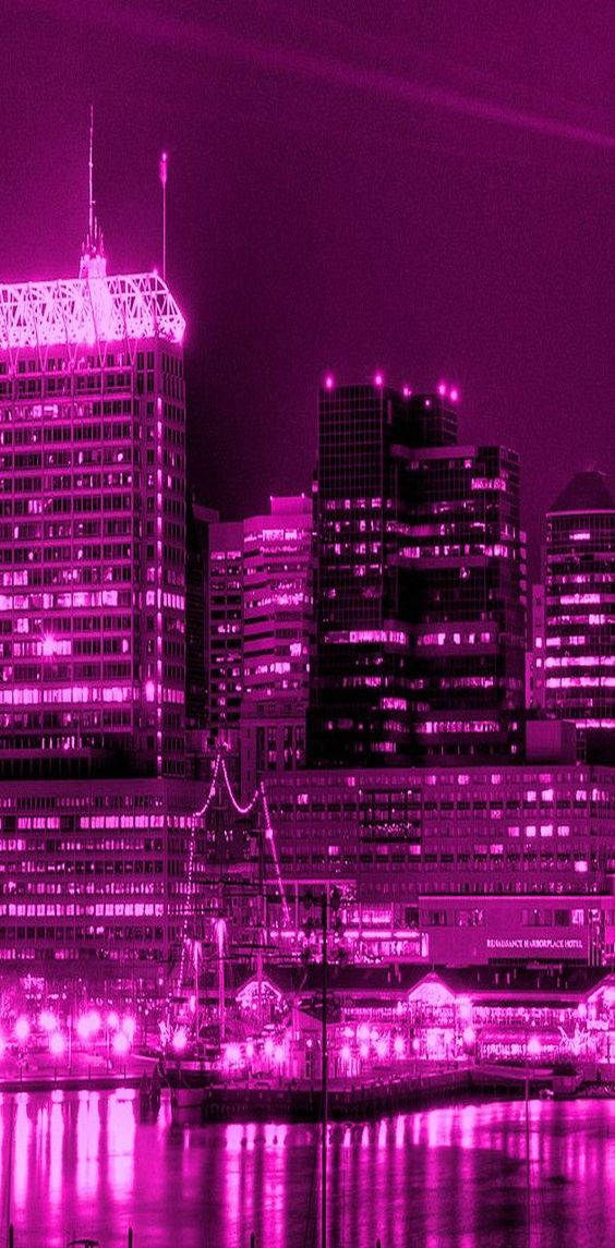 Pink Neon Aesthetic, city skyline, night, SD Phone Wallpaper