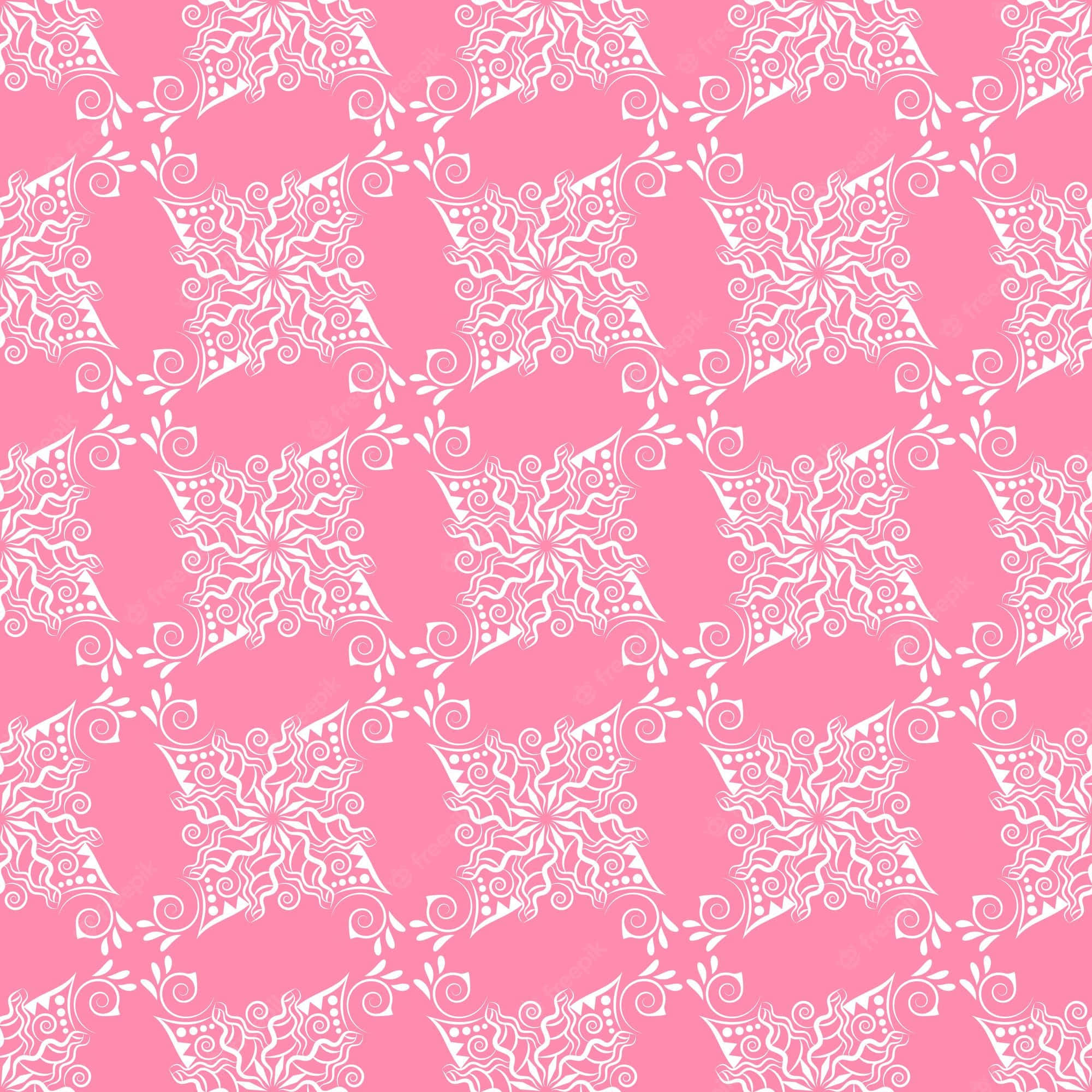 neon pink, vibrant pink background, white ornate snowflake-like patterns, Full HD Desktop Wallpaper