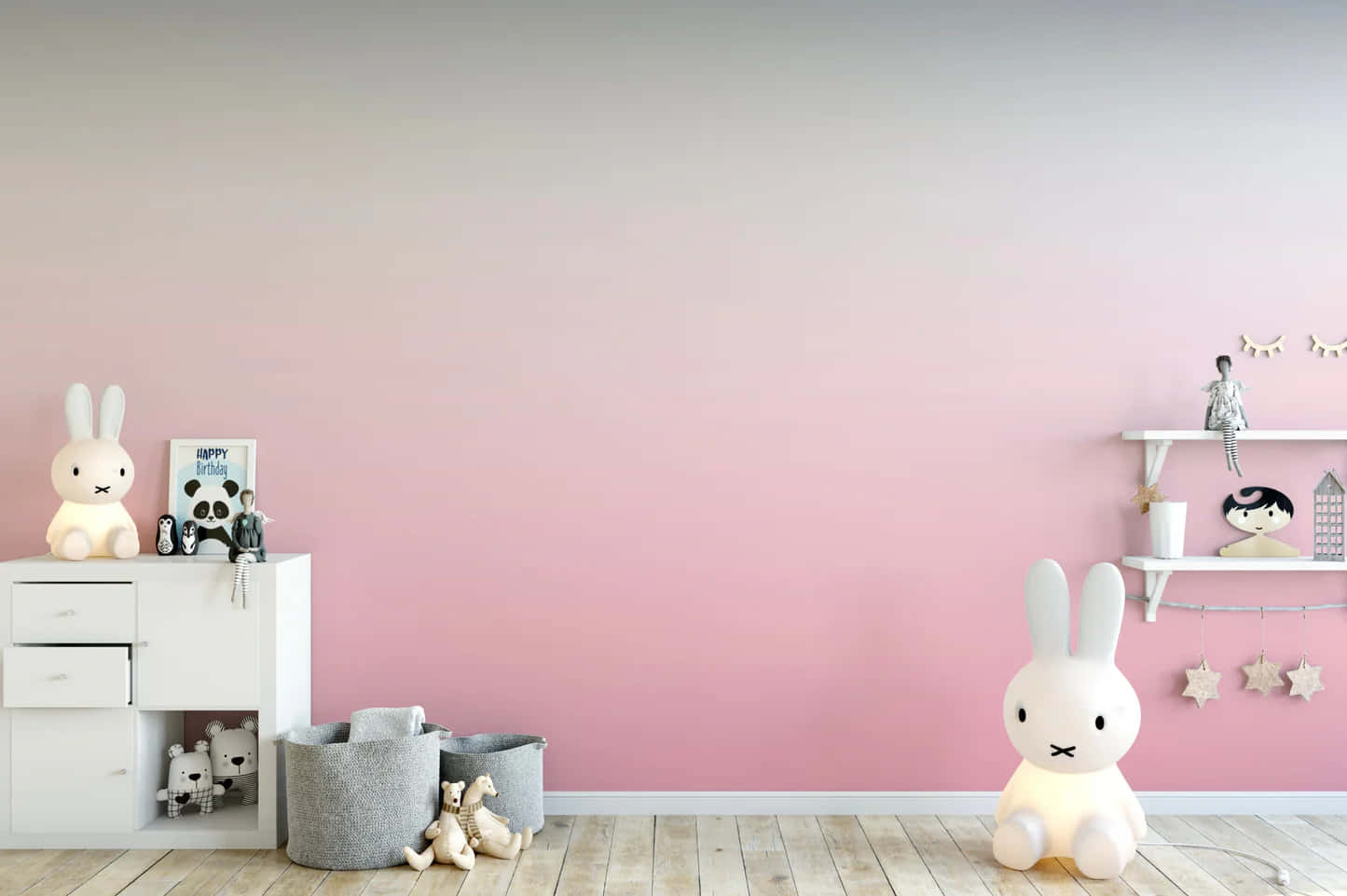 Pink Ombre Nursery Wall Decor, soft pink gradient walls, white furniture, HD Desktop Wallpaper