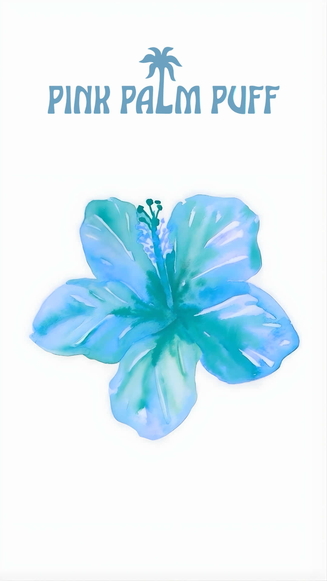 Pink Palm Puff, watercolor blue hibiscus flower, palm tree logo, Full HD Phone Wallpaper