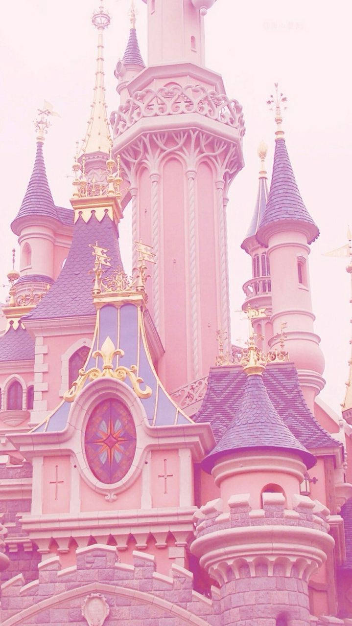 plain pink castle, golden spires, blue roofs, HD Phone Wallpaper