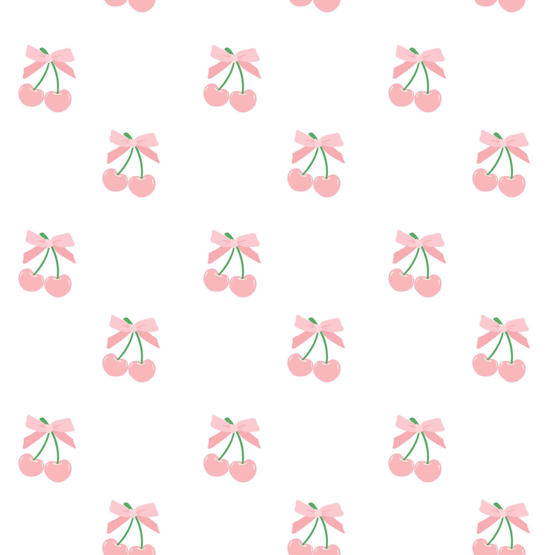 pink cherry pattern, pink bows, green stems, Full HD Desktop Wallpaper